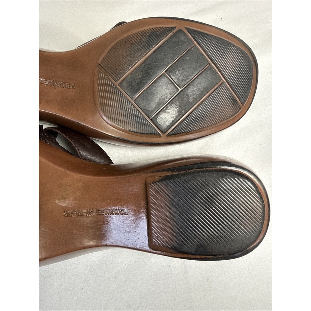 Tommy Hilfiger "Merry" Brown Leather Woven Wedge Sandals - Women's Size 9M - Picture 10 of 11